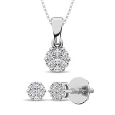 Sterling Silver 1/4 Ct.Tw. Diamond Flower Jewelry Set