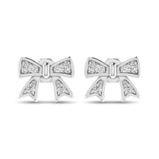 10K White Gold Diamond Accent Bow Earrings