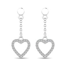 10K White Gold 1/10 Ct.Tw.Diamond Heart Drop Earrings