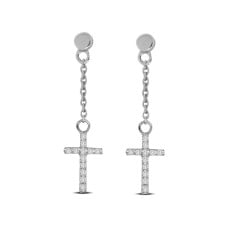10K White Gold 1/20 Ct.Tw.Diamond Cross Earrings