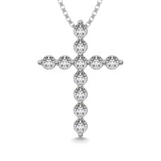 14K White Gold 1/5 Ct.Tw.Diamond Cross Pendant