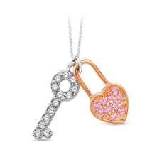 10K Two Tone Gold 0.1 Ctw Diamond Lock and Key Pendant