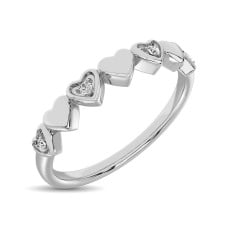 14K White Gold 0.05 Ct.Tw.Diamond Little Heart Stackable Band