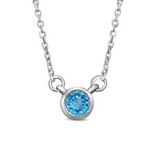 10K White Gold 1/10 Ctw Round Aquamarine Necklace