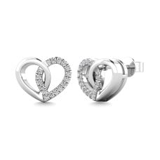 10K White Gold 1/10 Ctw Diamond Heart Earrings