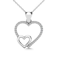 10K White Gold 0.05 Ctw Diamond Double Heart Pendant