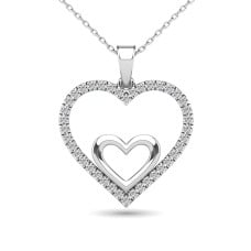 10K White Gold 0.20 Ctw Diamond Double Heart Pendant