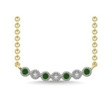 10K Yellow Gold 1/10 Ctw Diamond & Round Tsavorite Necklace