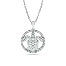 Diamond Sea Of life Turtle Pendant 1/8 ct tw in Sterling Silver
