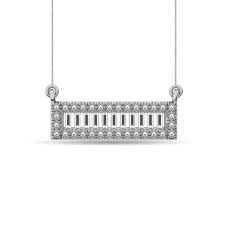 Diamond 1/6 ct tw round and Baguette Necklace  in 10K White Gold