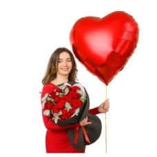 25 Red Roses Bouquet with Heart Balloon
