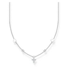 Silver Hearts and White Stones Necklace