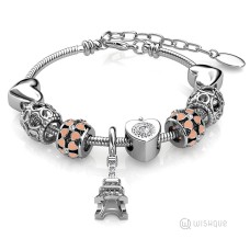 Miracle Heart Beads Bracelet With Cloe Crystals White-Gold Plated