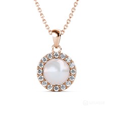 White Pearl Pendant With Cloe Crystals Rose-Gold Plated
