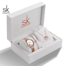 SK SHENGKE Ladies Stainless Steel Floral Print Rose Gold Jewellery Set K0139