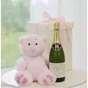 Personalised Champagne with Pink Teddy Bear