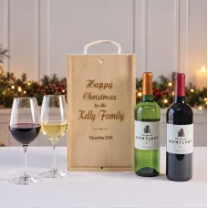 Happy Christmas Wine Duo in Personalised Wooden Gift Box