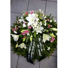 Wreath with White Lilys and Pink Spray Carnations