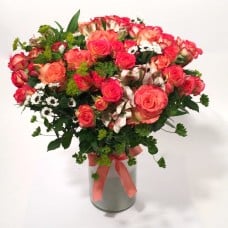 Only You- pink and orange roses and spray roses (Premium)