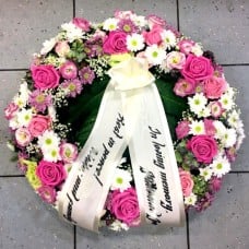 The flowers are made of pink, purple and white flowers