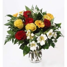 Best Wishes - red and yellow roses, gerberas and alstromeries (Classic)