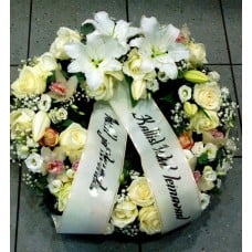 Wreath with white and creamy flowers: Lilys, Roses, Orchids-1