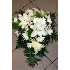 Funeral arrangement - white lilys and chrysanthemums