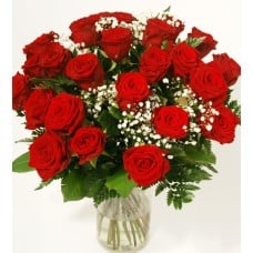 Bouquet of 25 red roses and extra flowers