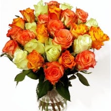 Bouquet of white, orange and pink roses (15 Roses)