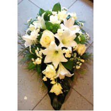 Funeral arrangement- white lilys and roses