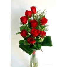 A step bouquet with red roses and additions (9 Roses)