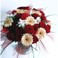 Big bouquet of Roses, Germinis and alstromerias