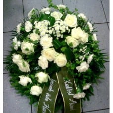 Smaller-sized wreath with white roses and carnations