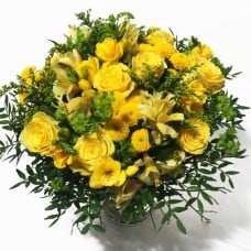 Miss Sunshine: Yellow roses, Chrysanthemum, Alstromeria, etc (Premium)