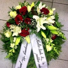 Wreath with white Lilys, red and white Roses