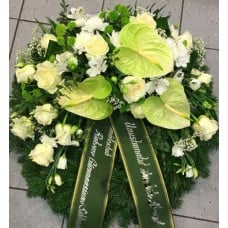 Large wreath: white lilys, creamy roses, orchids
