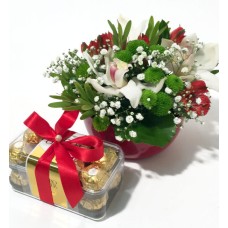 Arrangement of Orchid flowers and Ferrero Rocher (Premium)