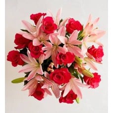 Magnificent Pink Rose & Lily Bouquet (with Pink Vase)