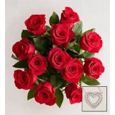 Romantic Red Roses with Heart Necklace (12 Stems with Necklace)