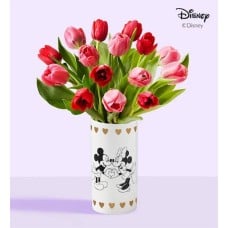 Disney Mickey Mouse & Minnie Mouse in Love Vase with Sweetest Love Tulips (Disney Mickey Mouse & Minnie Mouse in Love Vase)