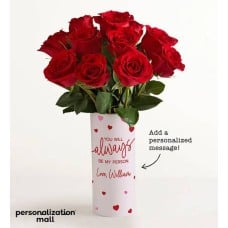 Always Be My Person Bouquet with Personalized Vase (with One Dozen Red Roses)