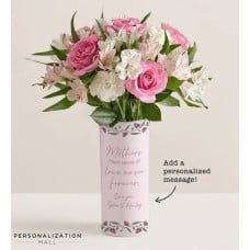 A Mom's Love Grows Forever Bouquet with Personalized Vase (with One Dozen Assorted Roses)