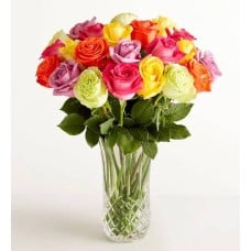 Assorted Roses in Luxury with Posh Vase, Necklace & Godiva Chocolate