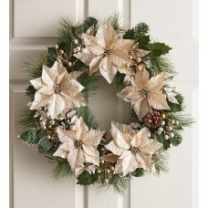 Glittering Ivory Poinsettia Wreath - 22"