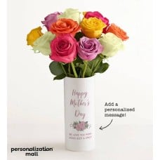 Happy Mother's Day Bouquet with Personalized Vase (with One Dozen Assorted Roses)
