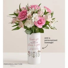 Thank You for Helping Us Bloom Bouquet with Personalized Vase (with One Dozen Assorted Roses)