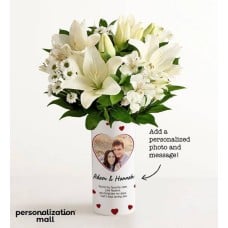 You & Me Bouquet with Personalized Photo Vase (with One Dozen Red Roses)
