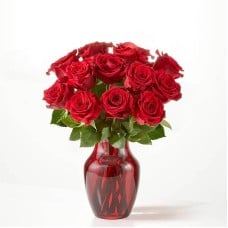 Red Rose Bouquet with Red Vase (12 Roses with Red Vase)