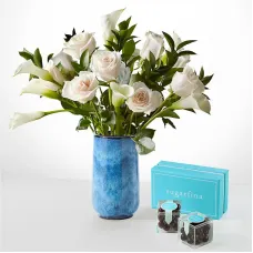 Vision in Ivory Rose and Calla Lily Bouquet (Original in Vase)