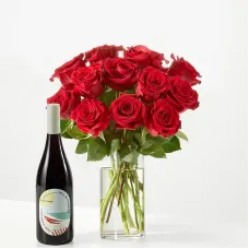 Red Rose Bouquet and Wine Gift Set